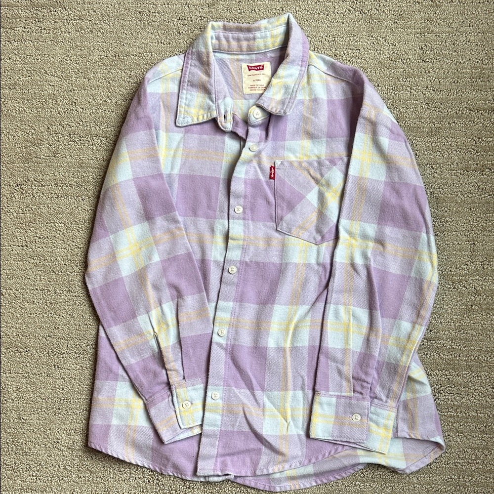 Levi's Girls Lavender and Yellow Plaid Shirt
